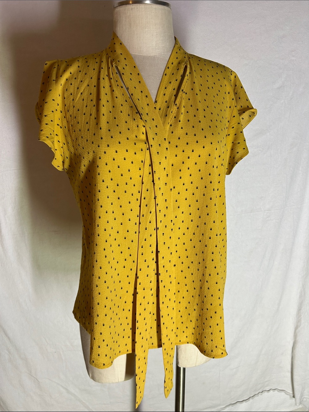 Sweet Wanderer Mustard Yellow Polka Dot Tie-Neck Blouse - Picture 1 of 4